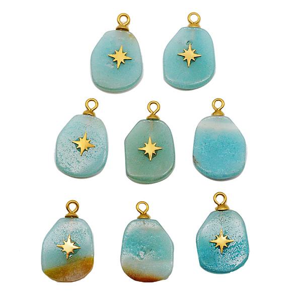 

PandaHall Natural Amazonite Pendants, with Golden 201 Stainless Steel Loops and Star, Nuggets, 18x12x3.5mm, Hole: 1.5mm Amazonite Nuggets