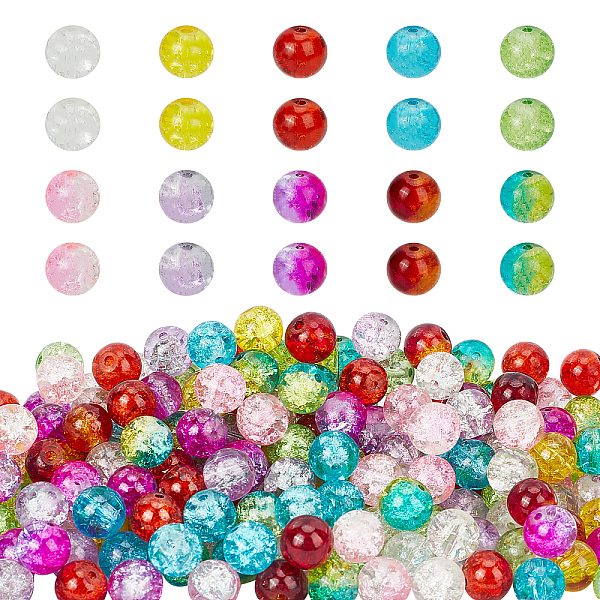 

PandaHall Spray Painted Transparent Crackle Glass Beads, Round, Mixed Color, 8mm, Hole: 1.3~1.6mm, 10 colors, 20pcs/color, 200pcs/box Glass..., Multicolor