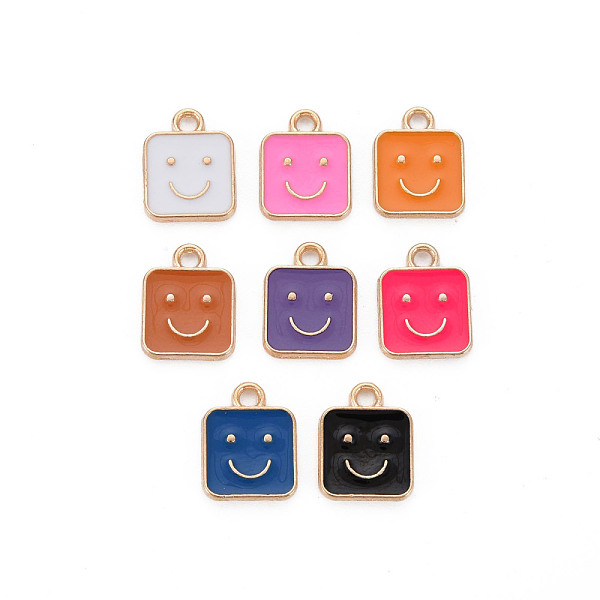 

PandaHall Alloy Enamel Charms, Cadmium Free & Lead Free, Light Gold, Square with Smile, Mixed Color, 13x10x1.5mm, Hole: 1.6mm Alloy+Enamel..., Multicolor