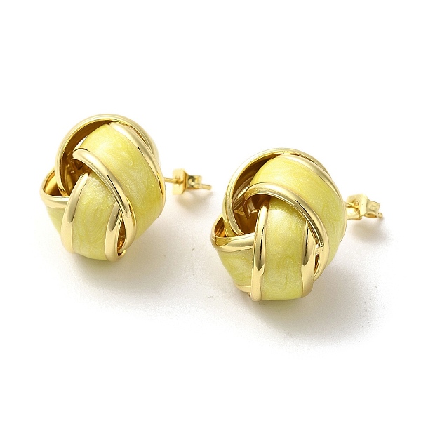 

PandaHall Real 18K Gold Plated Brass Enamel Stud Earrings for Women, Knot, Light Khaki, 21x20.5mm Brass Others