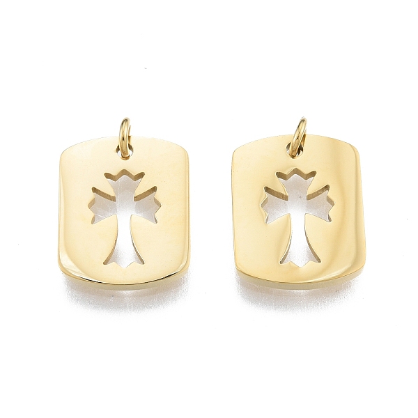 

PandaHall Ion Plating(IP) 304 Stainless Steel Pendants, with Jump Ring, Rectangle with Cross, Nickel Free, Real 14K Gold Plated, 15x12x1.5mm...