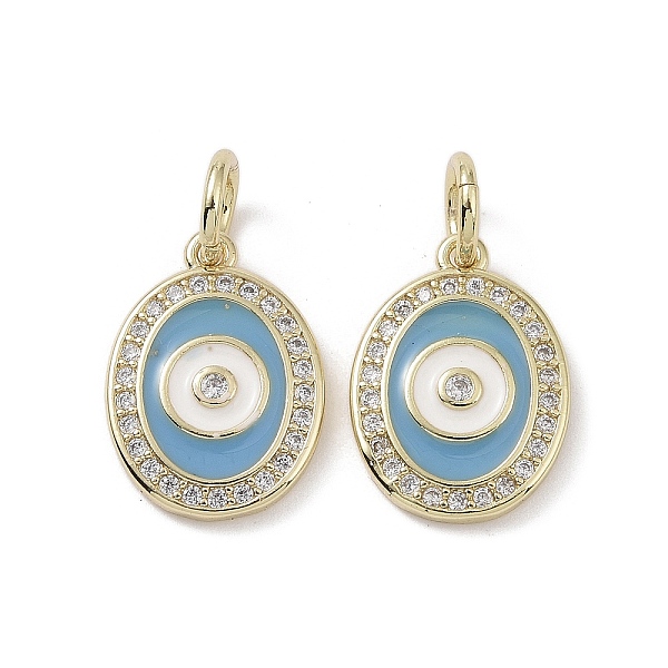 

PandaHall Real 18K Gold Plated Brass Micro Pave Cubic Zirconia Pendants, with Enamel and Jump Ring, Oval with Evil Eye Charms, Light Sky...