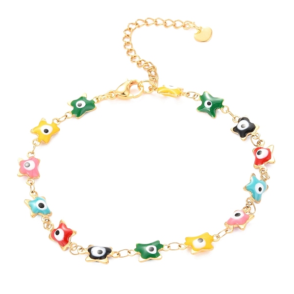 

PandaHall 304 Stainless Steel Link Bracelets, with Enamel and Lobster Claw Clasps, Evil Eye, Colorful, Golden, 7-7/8 inch(20cm) 304...