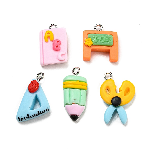 

PandaHall Opaque Resin Pendants, School Supplies Charms with Platinum Tone Iron Loops, Mixed Shapes, 17~24x11~16x6~7mm, Hole: 1.8mm...