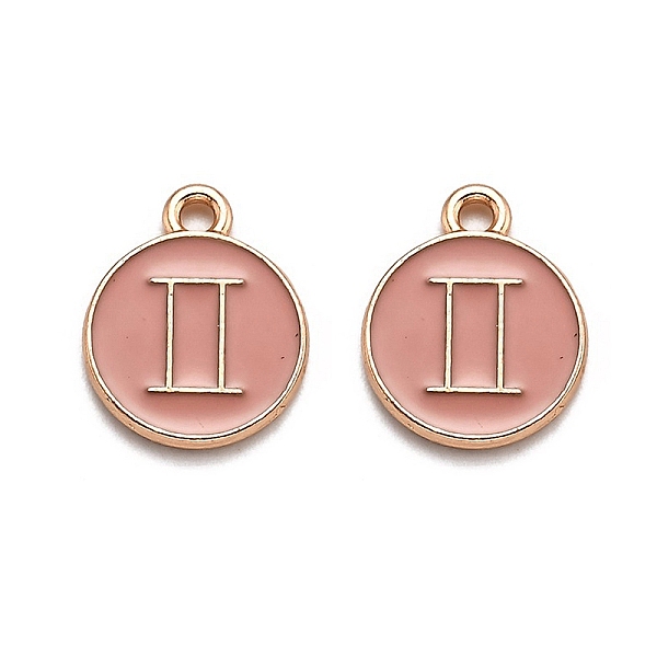 

PandaHall Alloy Enamel Pendants, Flat Round with Constellation/Zodiac Sign, Golden, Light Coral, Gemini, 15x12x2mm, Hole: 1.5mm Alloy+Enamel..., Pink