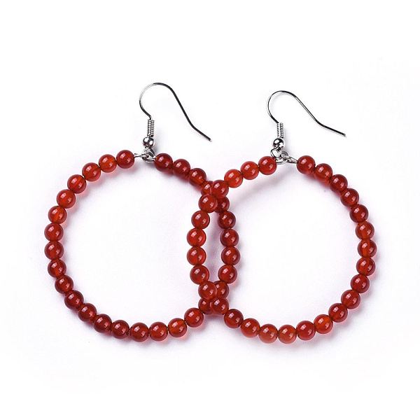 

PandaHall Natural Carnelian Dangle Earrings, with Stainless Steel Hook, Ring, 60~61x44mm, Pin: 0.6mm Carnelian