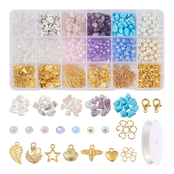 

PandaHall DIY Mixed Stone Chip & Glass Beads Jewelry Set Making Kit, Including Natural & Synthetic Stone Chip Beads, Glass Beads, Alloy..., Multicolor