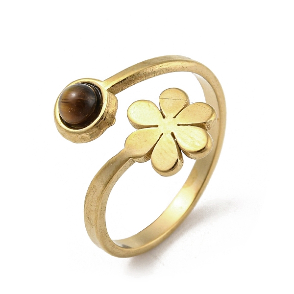 

PandaHall 304 Stainless Steel with Natural Tiger Eye Ring, US Size 7 1/2(17.7mm) Tiger Eye Flower