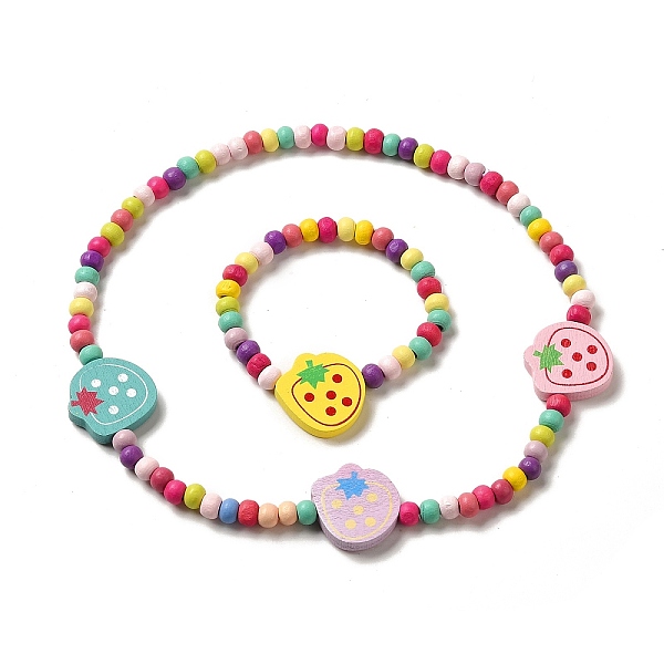 

PandaHall Maple Wood Jewelry Set, Beaded Necklace & Stretch Bracelet, Strawberry, Bracelet: Inner Diameter: 1-3/4 inch(4.4cm), Necklace...