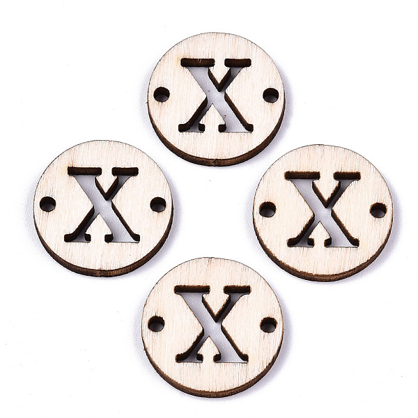 

PandaHall Unfinished Natural Poplar Wood Links Connectors, Laser Cut, Flat Round with Word, Letter.X, 19.5x2.5mm, Hole: 2mm Wood Letter X