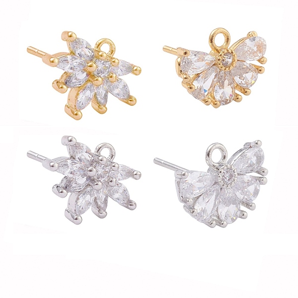 

PandaHall 4 Pairs 2 Style Brass Micro Pave Clear Cubic Zirconia Stud Earring Findings, with Loop, Flower, Platinum & Golden, 15mm, Pin...