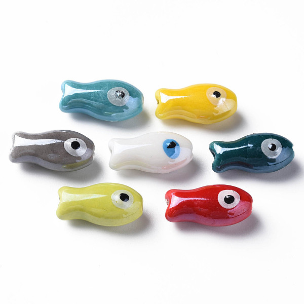 

PandaHall Handmade Porcelain Beads, Famille Rose Style, Fish, Mixed Color, 19.5x10x8mm, Hole: 2mm Porcelain Fish Multicolor