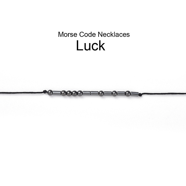 

PandaHall Adjustable Non-magnetic Synthetic Hematite Necklaces, with Brass Beads, Morse Code-Luck, 30.7 inch(78cm) Non-magnetic Hematite