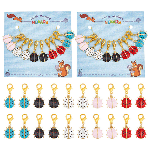 

PandaHall Ladybird Stitch Markers, Alloy Enamel Crochet Lobster Clasp Charms, Locking Stitch Marker with Wine Glass Charm Ring, Mixed Color..., Multicolor
