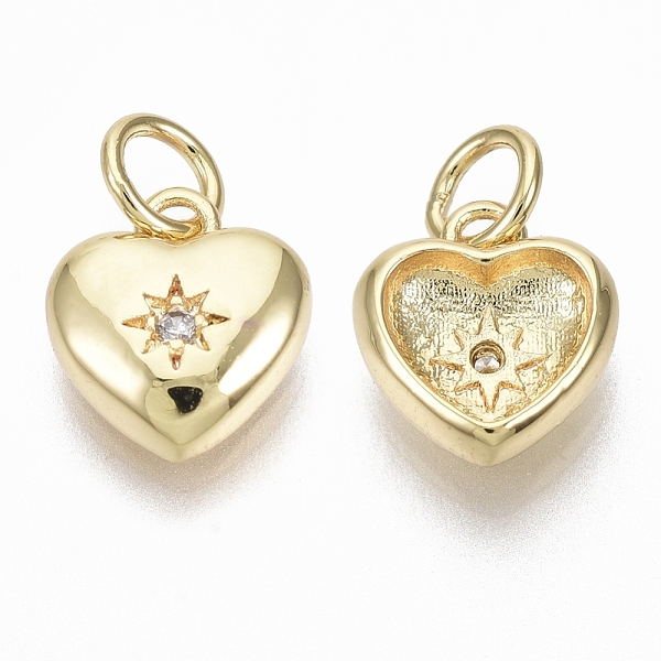 

PandaHall Brass Micro Pave Cubic Zirconia Charms, with Jump Ring, Nickel Free, Heart with Star, Clear, Real 18K Gold Plated, 10x9x3.5mm...