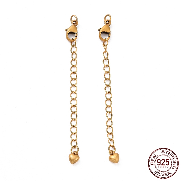 

PandaHall 925 Sterling Silver Chain Extenders, with Lobster Claw Clasps & Charms, Heart, Antique Golden, 61x2.5mm, Hole: 2.4mm Sterling...