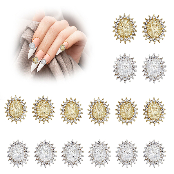 

PandaHall HOBBIESAY 16Pcs 2 Colors Alloy Glass Rhinestone Cabochons, Nail Art Decoration Accessories, Oval with Virgin Mary Pattern, Mixed...