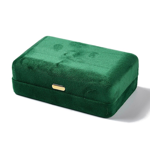 

PandaHall Rectangle Iron Covered with Velvet Jewelry Set Storage Boxes, Travel Portable Jewelry Case, for Necklaces, Rings, Earrings and..., Green