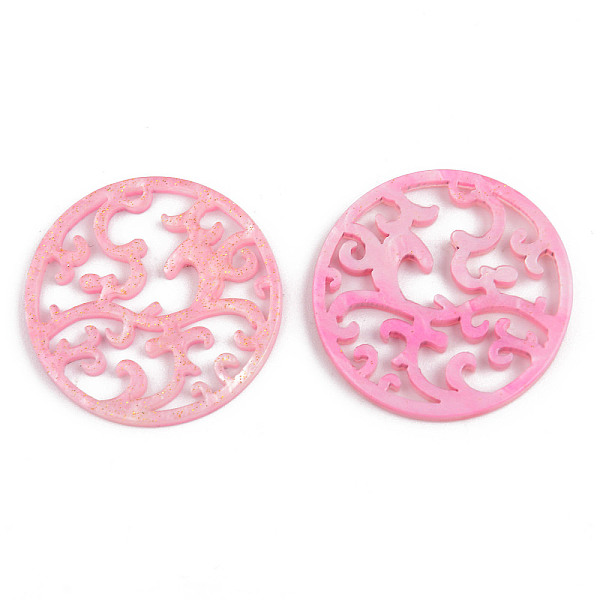 

PandaHall Cellulose Acetate(Resin) Filigree Joiners Links, with Glitter Powder, Flat Round, Hot Pink, 29x2mm Cellulose Acetate Flat Round