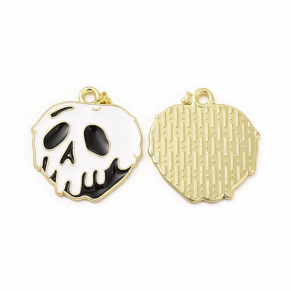

PandaHall Rack Plating Alloy Enamel Pendants, Cadmium Free & Nickel Free & Lead Free, Halloween Theme, Apple Skull Charm, Light Gold, White...
