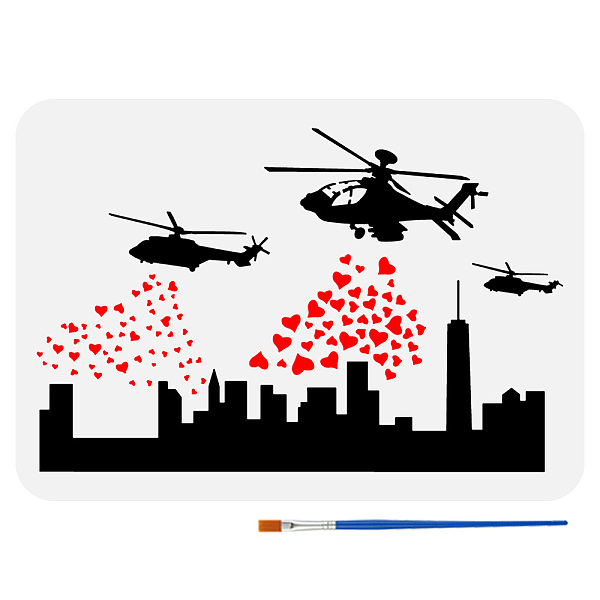 

PandaHall FINGERINSPIRE Banksy Helicopters and Hearts Painting Stencil with Plastic Paint Brush 8.3x11.7" Reusable Helicopters Pattern...