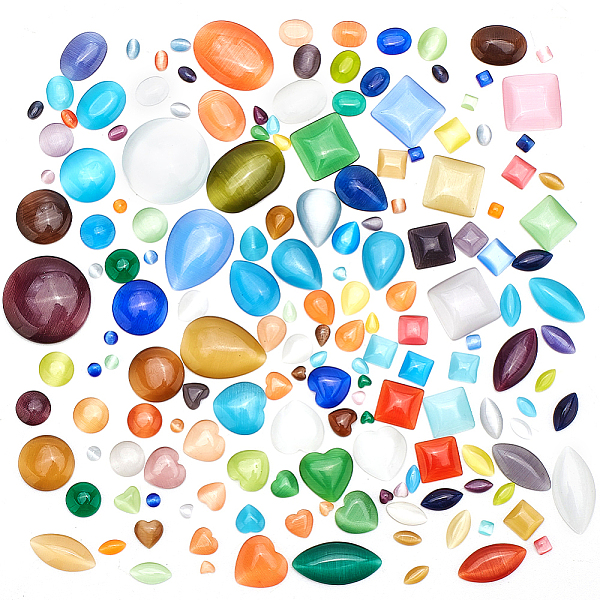 

PandaHall 168Pcs 24 Style Cat Eye Cabochons, Half Round/Teardrop/Horse Eye/Oval/Square/Heart, Mixed Color, 4~25x4~25x2~4.5mm Glass Mixed..., Multicolor