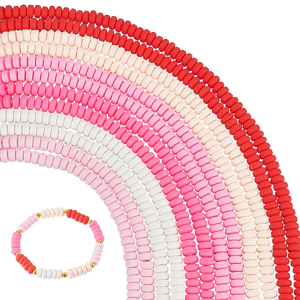 

PandaHall arricraft About 1356 Pcs Polymer Clay Beads, 6 Colors Handmade Rondelle Beads Polymer Clay Flat Round Beads Valentine's Day Disc..., Multicolor