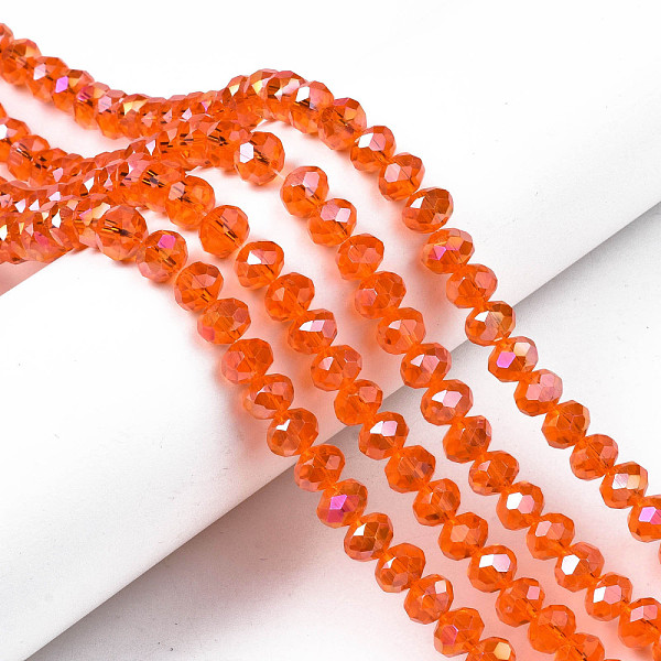 

PandaHall Electroplate Glass Beads Strands, AB Color Plated, Faceted, Rondelle, Orange Red, 10x8mm, Hole: 1mm, about 63~65pcs/strand...