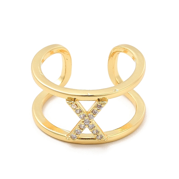 

PandaHall Clear Cubic Zirconia Initial Letter Open Cuff Ring, Real 18K Gold Plated Brass Double Line Ring for Women, Lead Free & Cadmium...