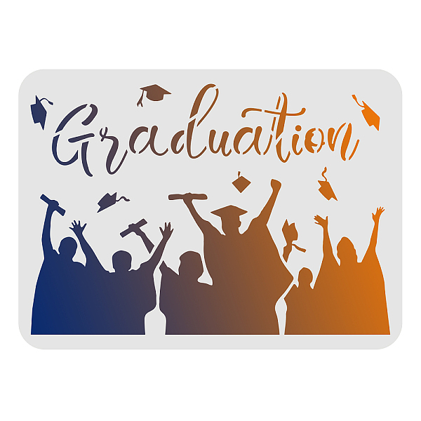 PandaHall FINGERINSPIRE Happy Graduation Stencil Template 29.7x21cm Reusable Graduation Hat Stencil DIY Craft and Painting Wall Stencils for...