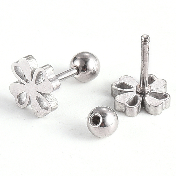 

PandaHall 201 Stainless Steel Barbell Cartilage Earrings, Screw Back Earrings, with 304 Stainless Steel Pins, Four Leaf Clover, Stainless...