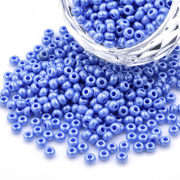 

PandaHall 8/0 Czech Opaque Glass Seed Beads, Lustered, Round, Cornflower Blue, 3x2mm, Hole: 1mm, about 500g/bag Czech Glass