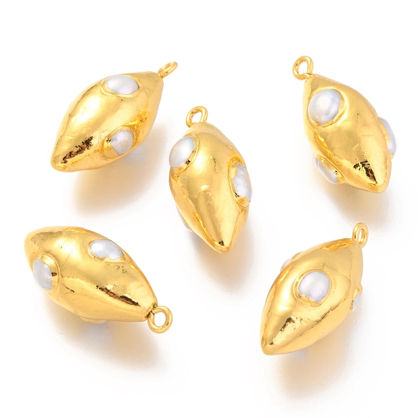 

PandaHall Natural Pearl Pendants, with Golden Brass Findings, Rice, White, 36~37.5x15.5~17x15.5~17mm, Hole: 2.2mm Pearl Rice White
