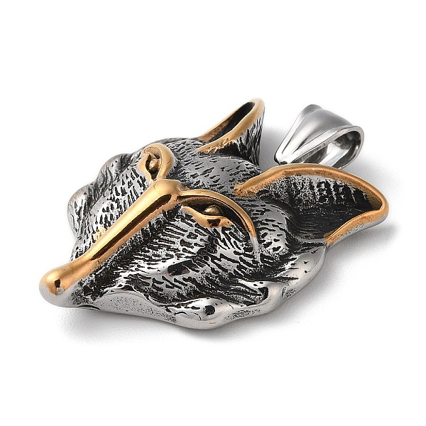 

PandaHall Ion Plating(IP) 304 Stainless Steel Pendants, Viking Wolf Head Charm, Antique Silver & Antique Golden, 36x28.5x9.5mm, Hole...