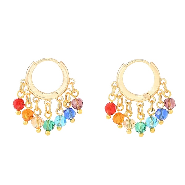 

PandaHall Brass Huggie Hoop Earring, with Glass Charms, Real 18k Gold Plated, Colorful, 25x23x4mm, Pin: 1mm Glass Ring