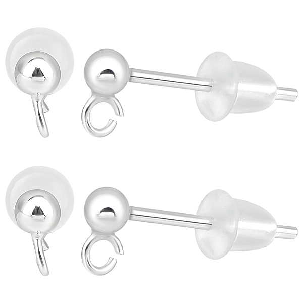 

PandaHall Beebeecraft 1 Box 10Pcs Ball Stud Earring Findings 925 Sterling Silver 2.5mm Round Geometry Ear Pin Post with Loop and Ear Nuts...