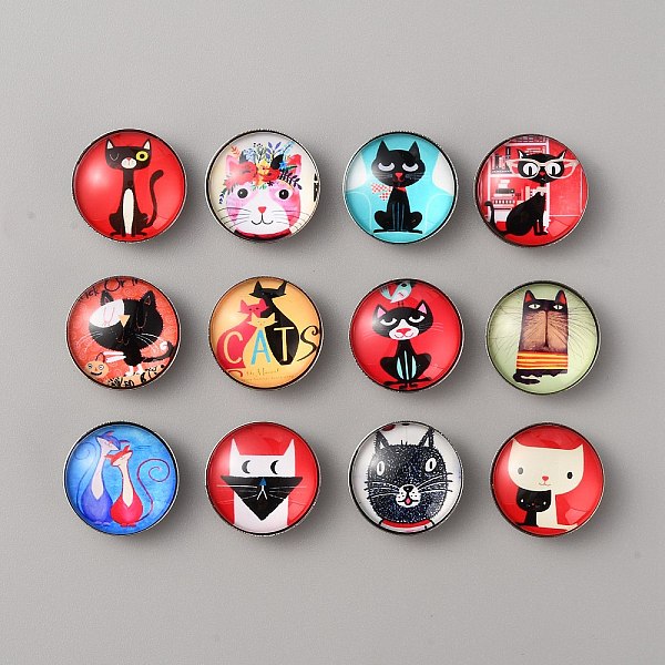 

PandaHall Platinum Plated Brass Jewelry Snap Buttons, with Glass Cabochons, Half Round/Dome, Cat Pattern, 18.5x9mm, Knob: 5.7mm Brass+Glass...