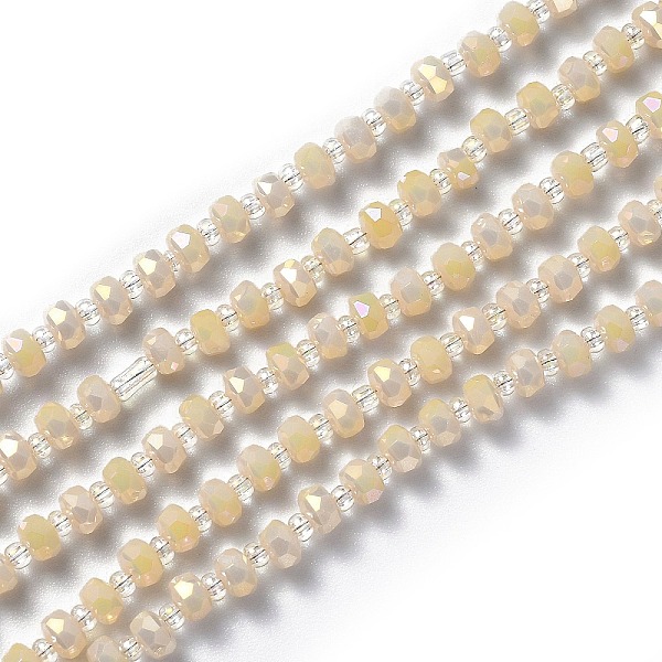 

PandaHall Electroplate Glass Beads Strands, Faceted Rondelle, Full Rainbow Plated, Navajo White, 4.5x3mm, Hole: 0.8mm, 24.41~26.37 inch...