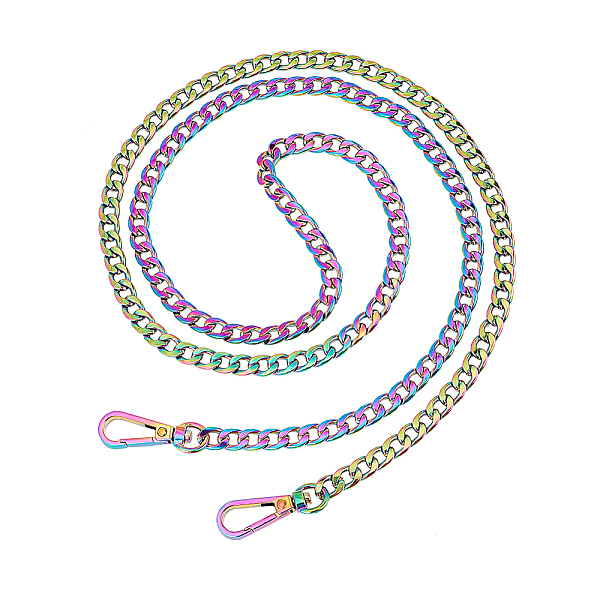 

PandaHall Zine Alloy Curb Chain Bag Handles, with Swivel Clasps, for Bag Replacement Accessories, Rainbow Color, 110x0.8x0.25cm Alloy