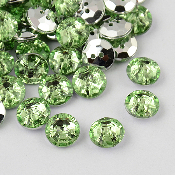 

PandaHall 2-Hole Taiwan Acrylic Rhinestone Flat Round Buttons, Faceted & Silver Plated Pointed Back, Light Green, 10x4mm, Hole: 1mm Acrylic...