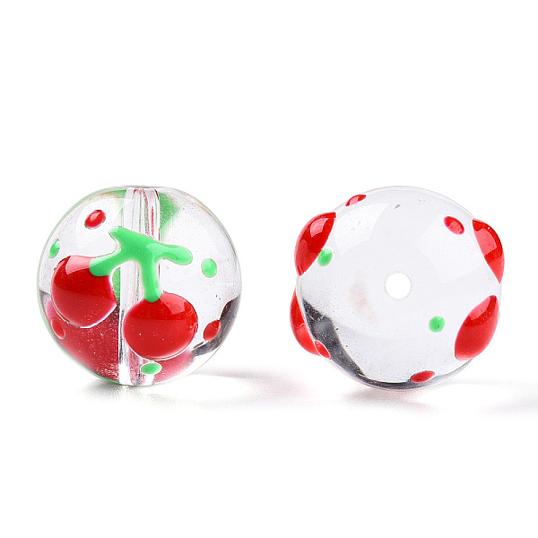 

PandaHall Transparent Handmade Lampwork Beads, Round with Cherry Pattern, Red, 17x16x15mm, Hole: 1.8~2mm Lampwork Round Red