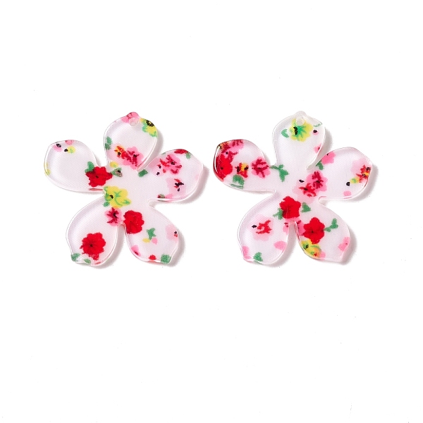 

PandaHall Transparent Acrylic Pendants, Flower with Flower Pattern, Red, 31x32x2mm, Hole: 1.5mm Acrylic Flower Red