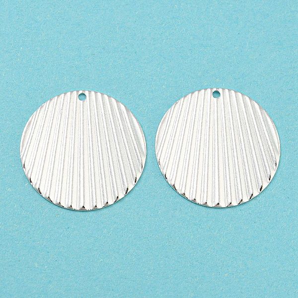 PandaHall Eco-friendly Brass Pendants, Cadmium Free & Lead Free, Corrugated Flat Round Charm, 925 Sterling Silver Plated, 21x0.5mm, Hole...