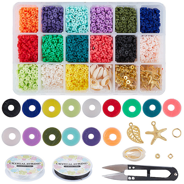 

PandaHall SUNNYCLUE DIY Jewelry Set Kits, with Handmade Polymer Clay Heishi Beads, Brass Spacer Beads, Cowrie Shells, Alloy Pendants, Iron..., Multicolor