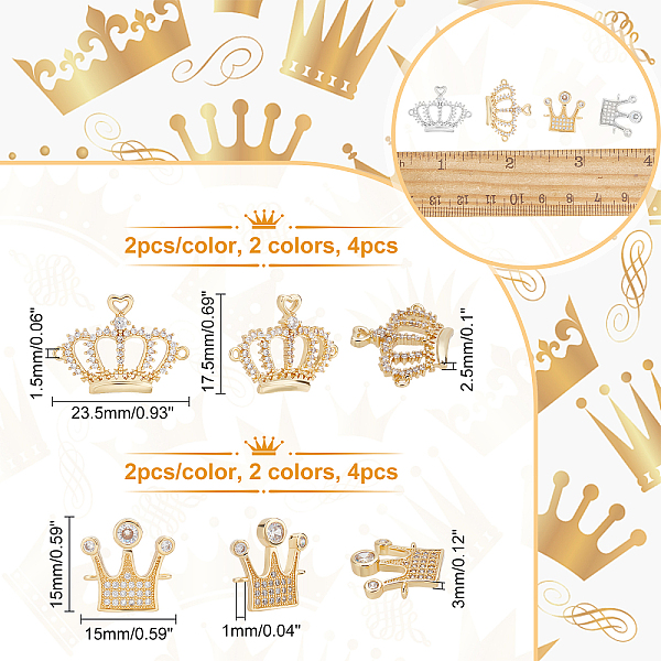 

PandaHall CHGCRAFT 8Pcs 4 Style Brass Micro Pave Clear Cubic Zirconia Links Connectors, Crown, Platinum & Golden, 2pcs/style Brass+Cubic...