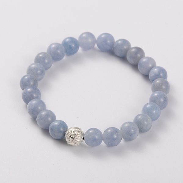 

PandaHall Natural Gemstone Stretch Bracelets, with Brass Textured Beads, Silver Color Plated, Aquamarine, 49mm Aquamarine