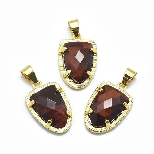 

PandaHall Natural Tiger Eye Pendants, with Brass Findings, Faceted, Golden, 22.5x14.5x5mm, Hole: 4x5.5mm Tiger Eye Others