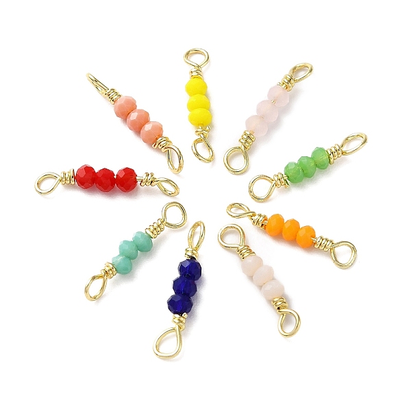 

PandaHall 3 Faceted Glass Beads Connector Charms, Rondelle Links with Rack Plating Brass Wire Double Loops, Lead Free & Cadmium Free, Real..., Multicolor