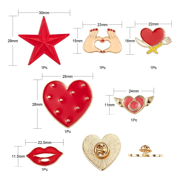 

PandaHall 6Pcs 6 Style Alloy Enamel Brooches, Enamel Pin, with Brass Butterfly Clutches, Heart & Star & Lip & Gesture for Finger Heart &..., Multicolor