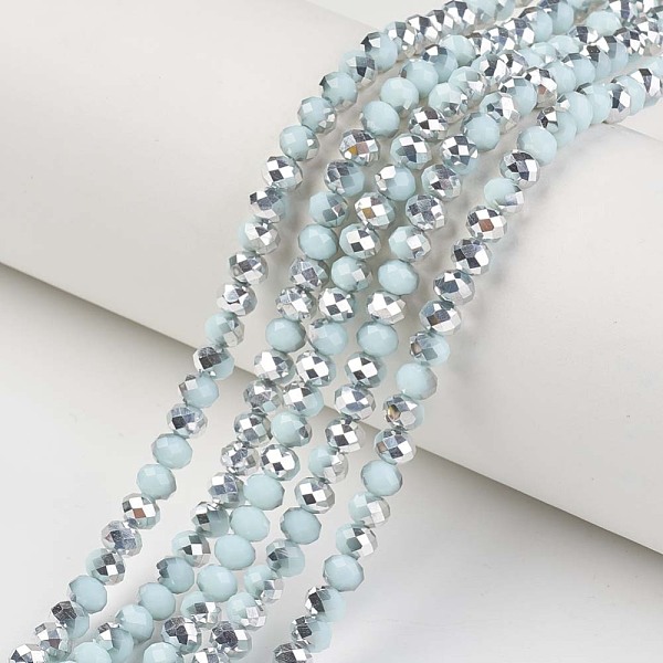 

PandaHall Electroplate Opaque Glass Beads Strands, Half Silver Plated, Faceted, Rondelle, Pale Turquoise, 4x3mm, Hole: 0.4mm, about..., Cyan